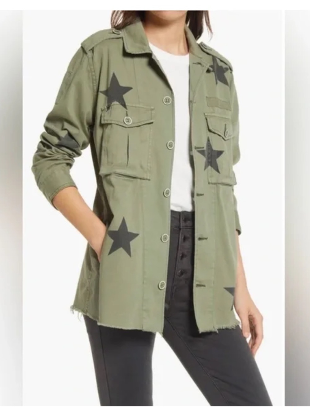 Cotton Oversized Star-Print Military Jacket